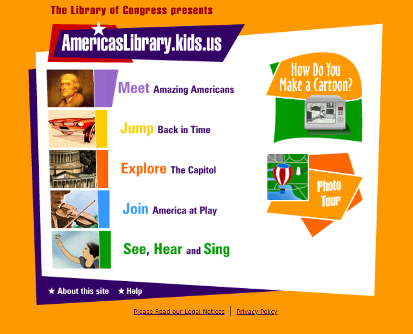 screenshot of AmericasLibrary.kids.us